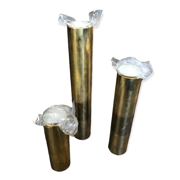 Set Of 3 Vintage MCM Brass Graduated Column Cylinder Candle Holders Holiday